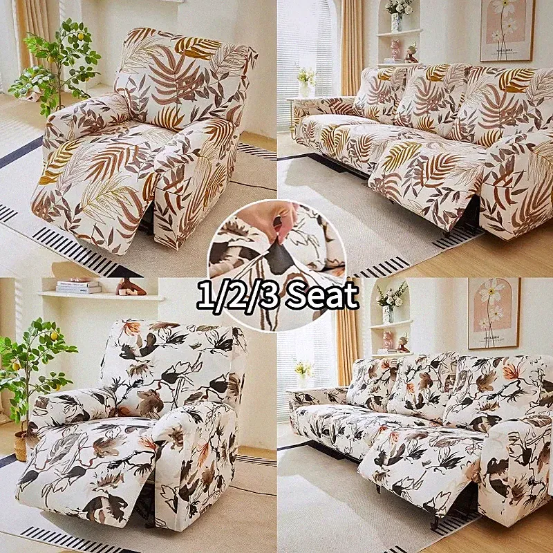 1/2/3Seater Printed Split Recliner Chair Cover Stretch Sofa Slipcovers Non-slip