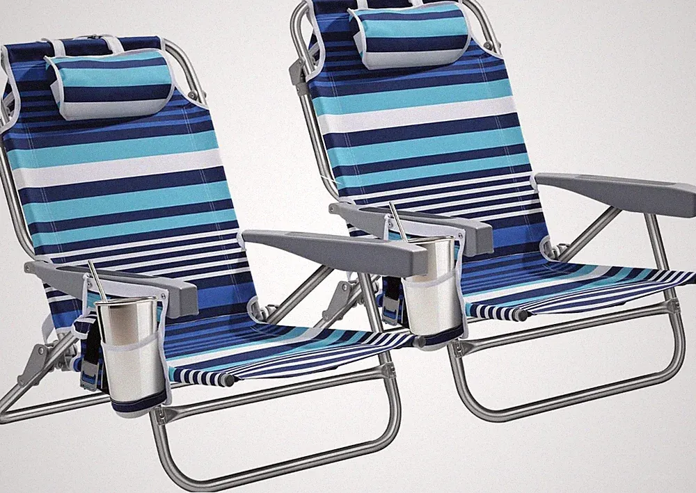 5-Position Aluminum Lay Flat Backpack Beach Chair 2 Pack, Compact Portable Low B