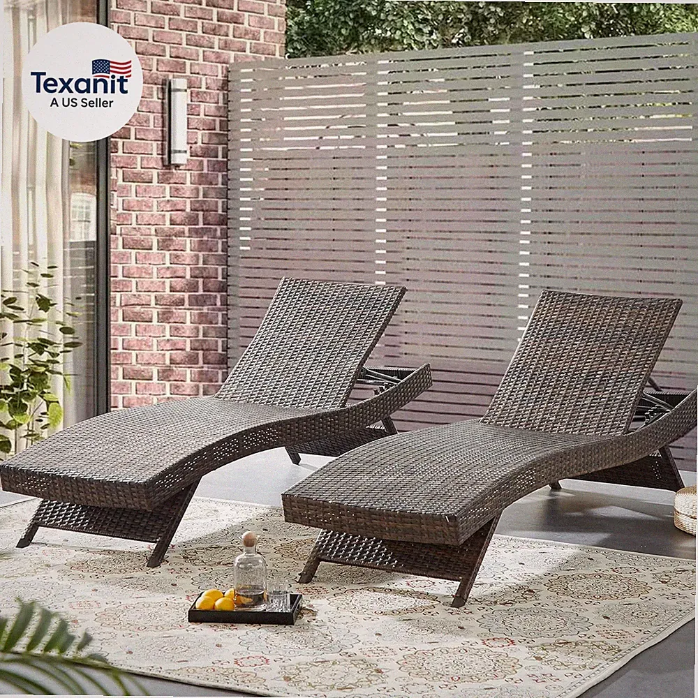79'' Long Reclining Chaise Lounge Set (Set of 2), Outdoor Wicker Reclining Loung