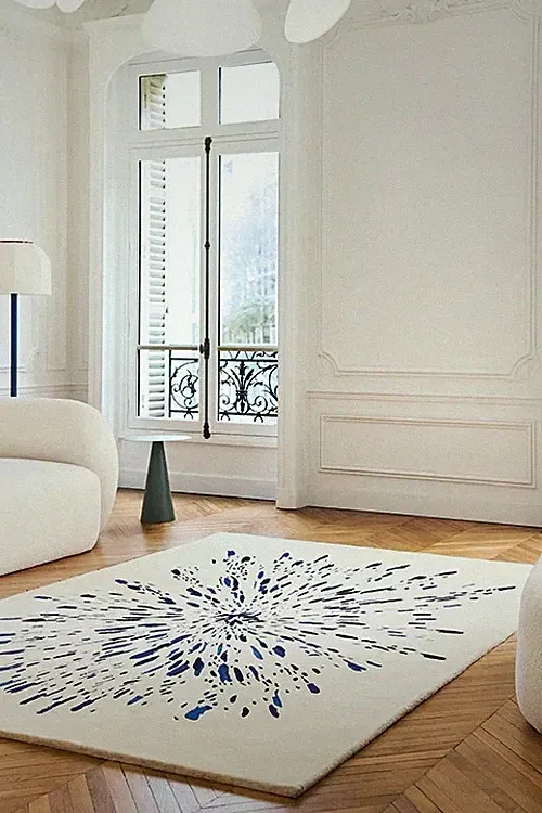 Abstract Blue Explosion Pattern Handmade Area Rug Modern Minimalist Living Room