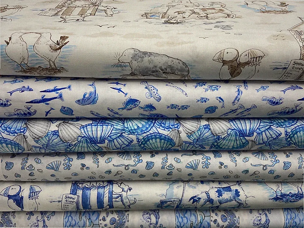 Anita Jeram Clothworks Sandy Toes Cotton Fabric by 1/4 Metre* Scenic Shells Fish