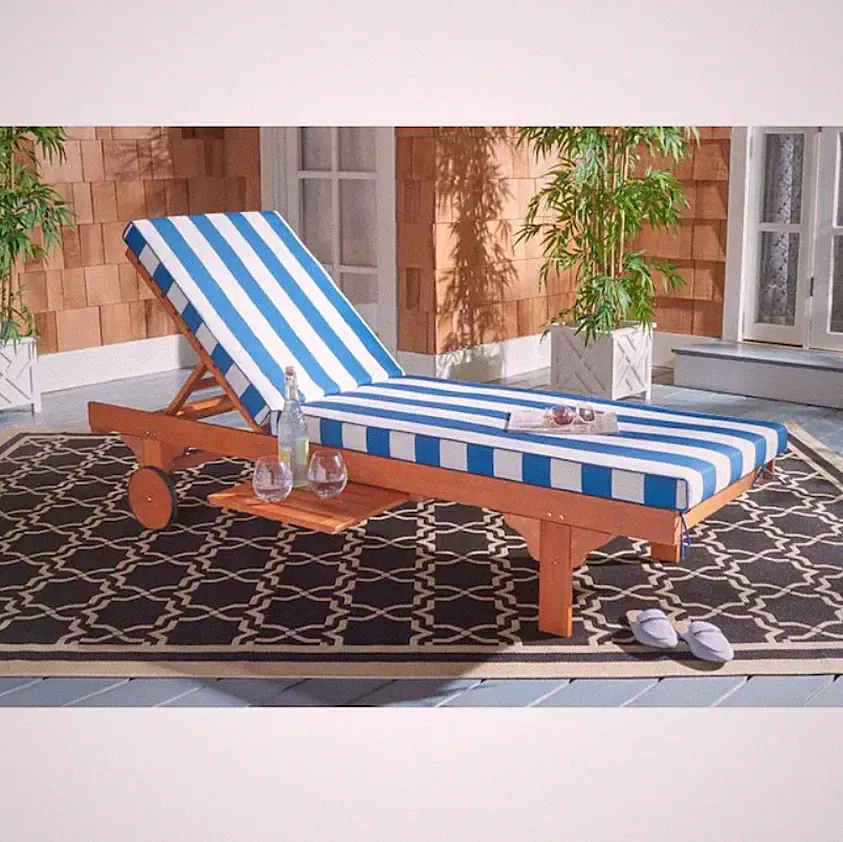 Coastal Nautical Striped Chaise Lounge Chair Poolside Deck Bed Outdoor Pool Sofa