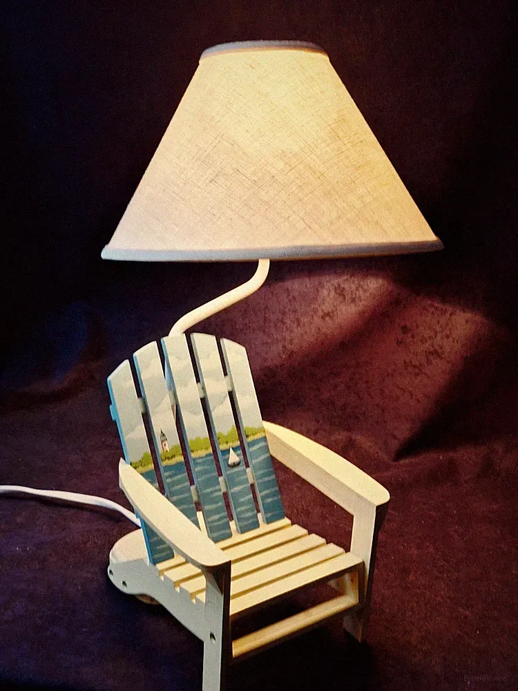 Coastal Sailboat Lighthouse Painted Beach Chair Lamp w Shade 17"