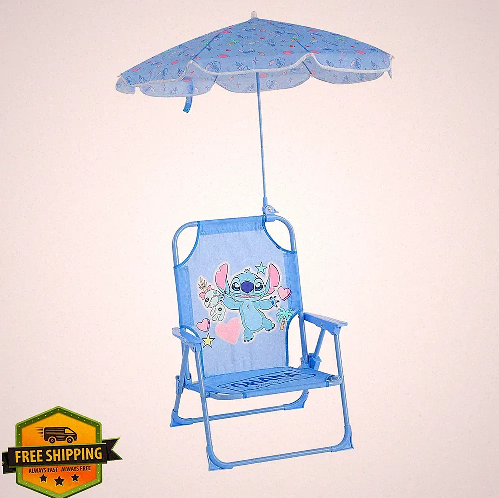 Disney Stitch Kids Beach Chair Foldable Toddler with Umbrella