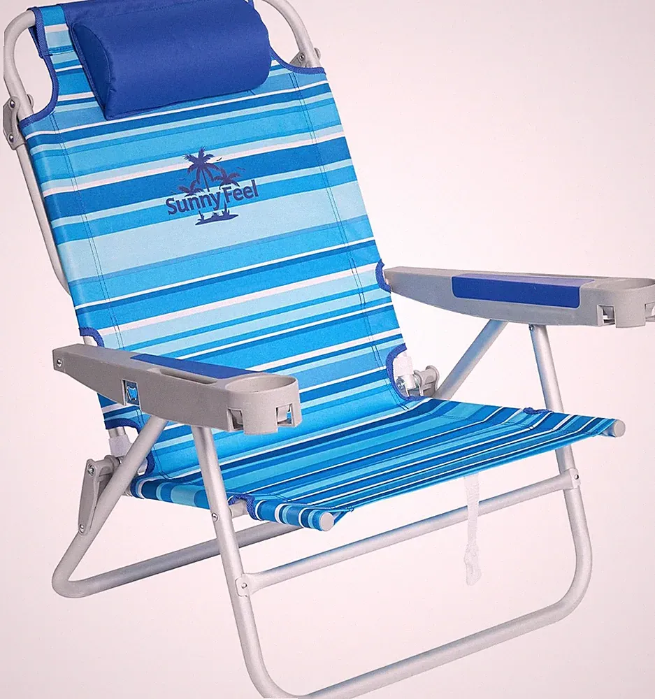 Extra Wide 28" Low Beach Chair 5 Position Lay Flat, XL Oversized Portable Foldin