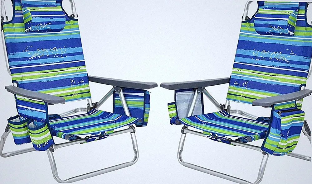 Folding Beach Chair 2 Pack Reclining Adjustable Backrest Cup Holder Towel Bar