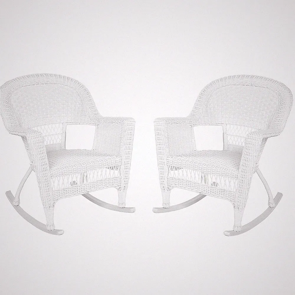 Jeco Resin Wicker Patio Rocker in White (Set of 2)