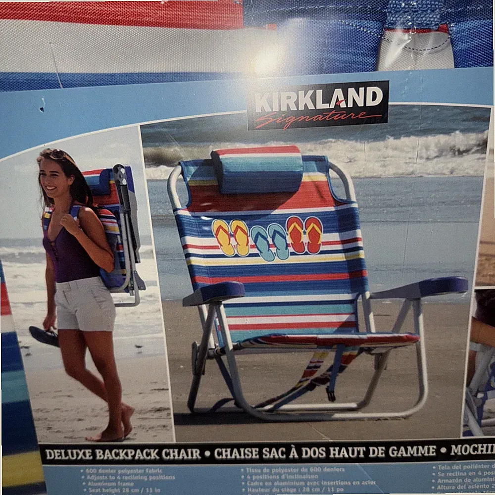 Kirkland Signature Deluxe Beach Backpack Chair Flipflop W Built In Cooler Pouch