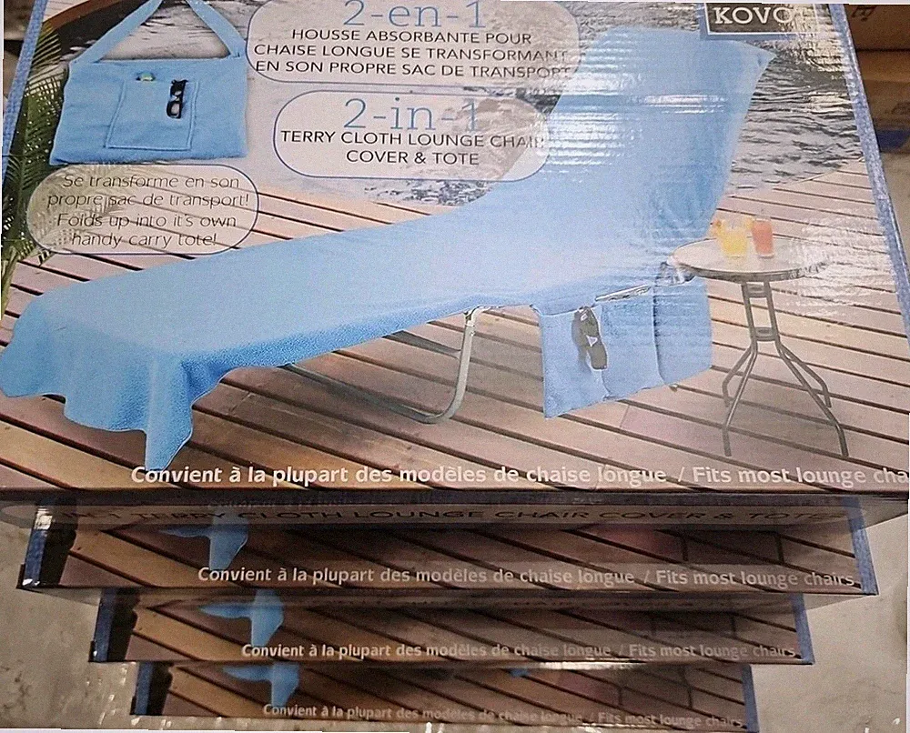Lot Of 4 KOVOT 2-in-1 Lounge Chair Towel Cover & Beach Tote Bag Blue 84"x26" New