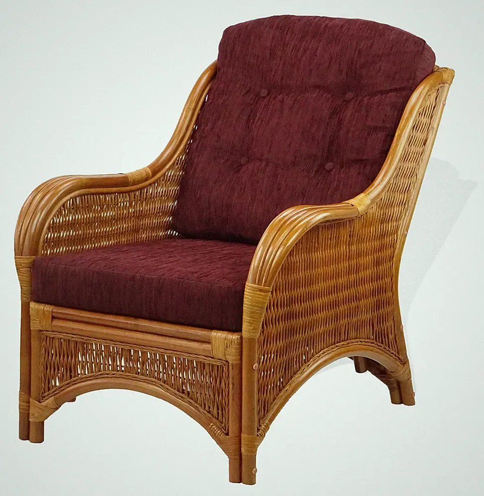Lounge Armchair Jam Handmade Natural Rattan Wicker w/Dark Brown Cushions, Cognac