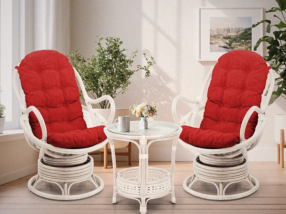 Lounge Java Set of 2 Swivel Rocking Chairs Rattan Wicker and Coffee Table, White