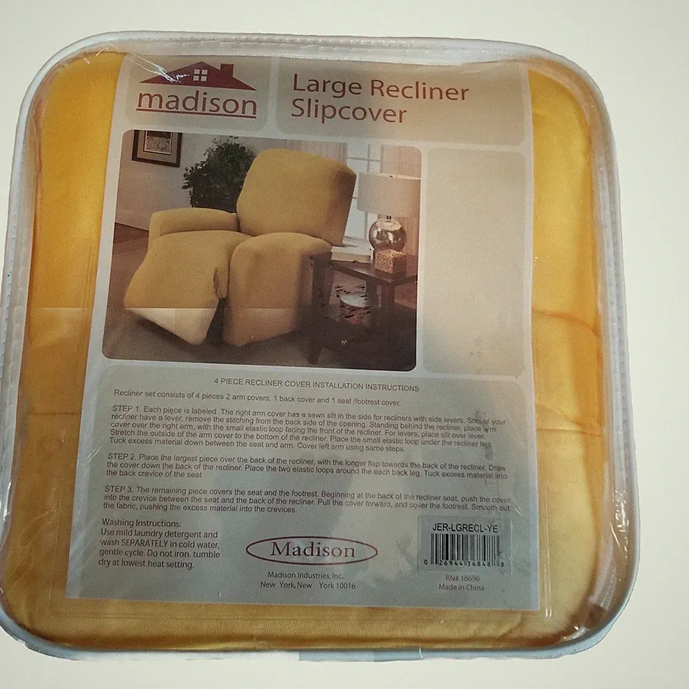 Madison Large Recliner Slipcover Yellow Jersey Stretch To Fit New In Package 1