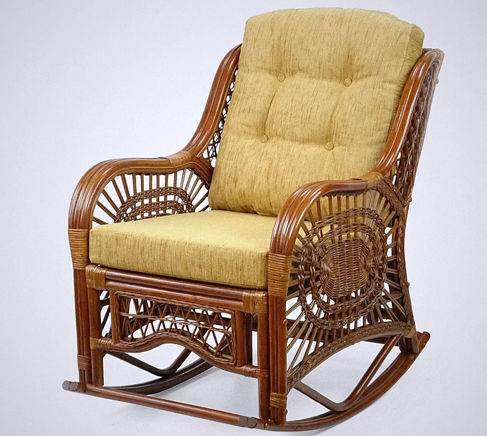 Malibu Rocking Handmade Lounge Chair ECO Rattan Colonial w Light Brown Cushion