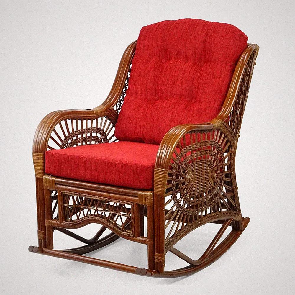 Malibu Rocking Handmade Lounge Chair ECO Wicker Rattan Colonial Burgundy Cushion
