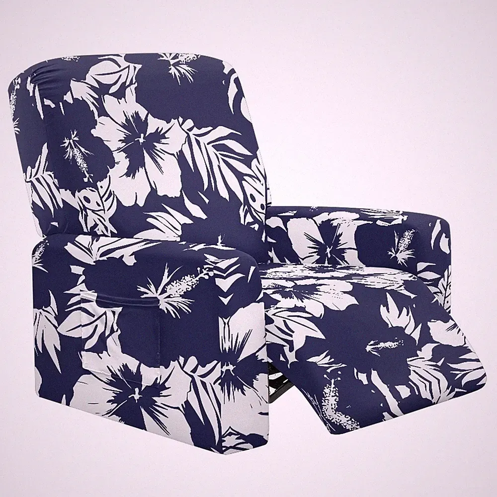 New Listing Tropical Floral Cover for Recliner Chair Navy Blue Sofa Slipcovers with Pocke...