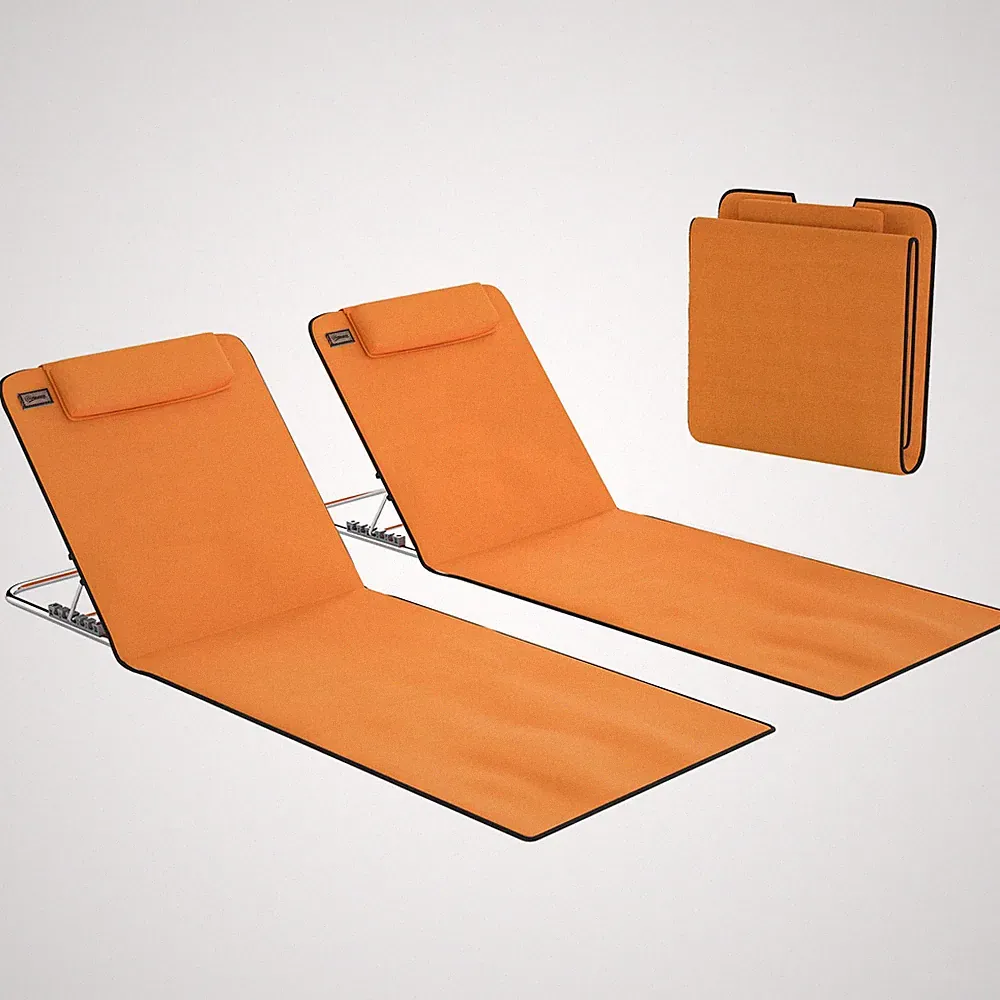 Outsunny 2 Pieces Outdoor Beach Mat Steel Reclining Chair Set Orange