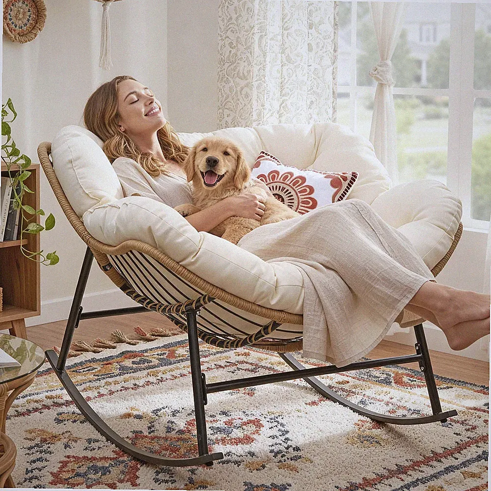 Oversized Rocking Egg Chair Indoor Outdoor, Wicker Royal Papasan Rocking Chai...