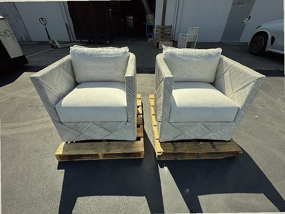 PALECEK Portrero Designer Coastal Rattan Lounge Chairs (Set of 2)-White