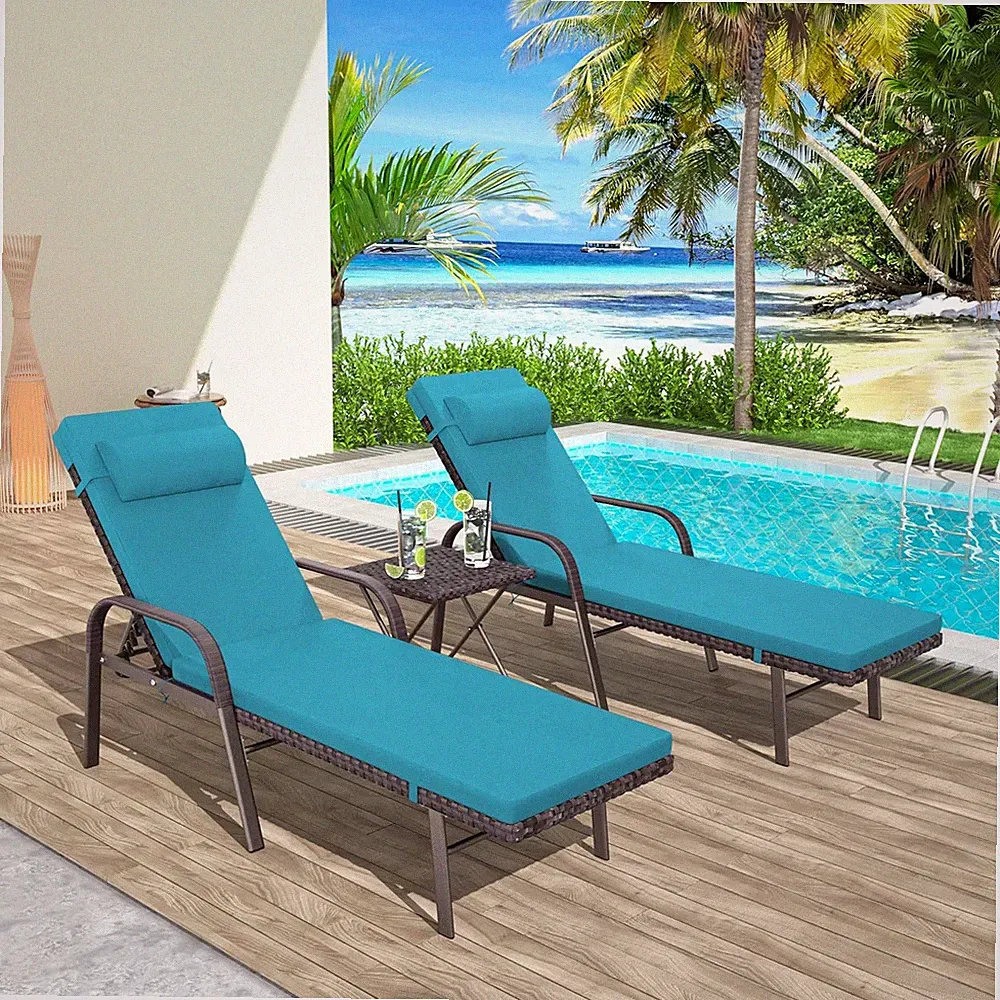 Patio Chaise Lounge Set 3 Pieces Pool Lounge Chairs,Cushioned Outdoor Folding Lo