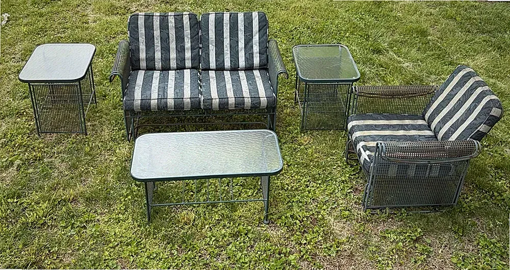 Russell Woodard Sculptura Love Seat & Chair Glider + Coffee Table & 2 End Tables
