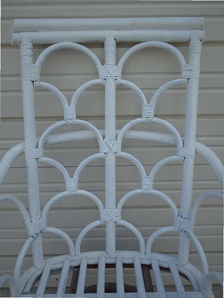 Tall Swivel Bamboo Lounge Chair Scalloped Rattan Regency West Indies Art Deco