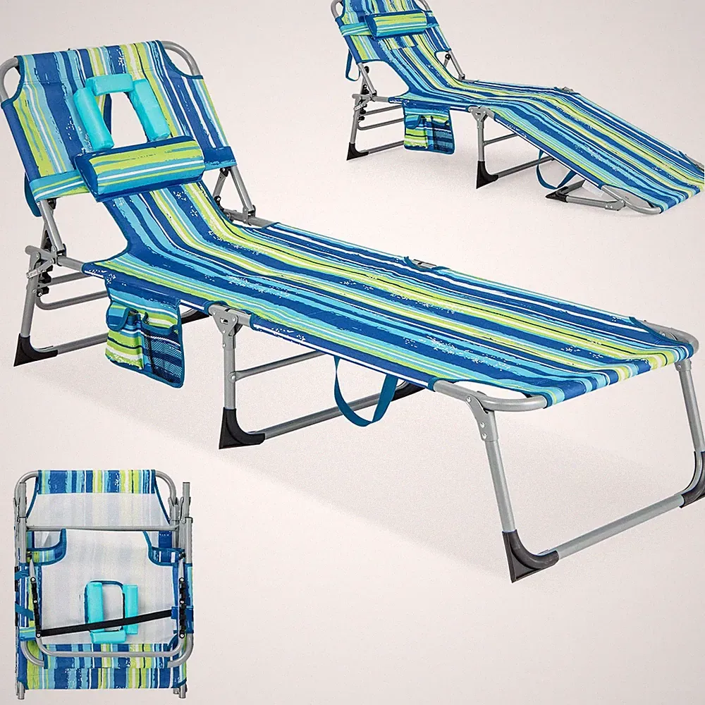 Tanning Chair, Folding Lounger with Face/Arm Holes, Carry Handles & Side Pock...