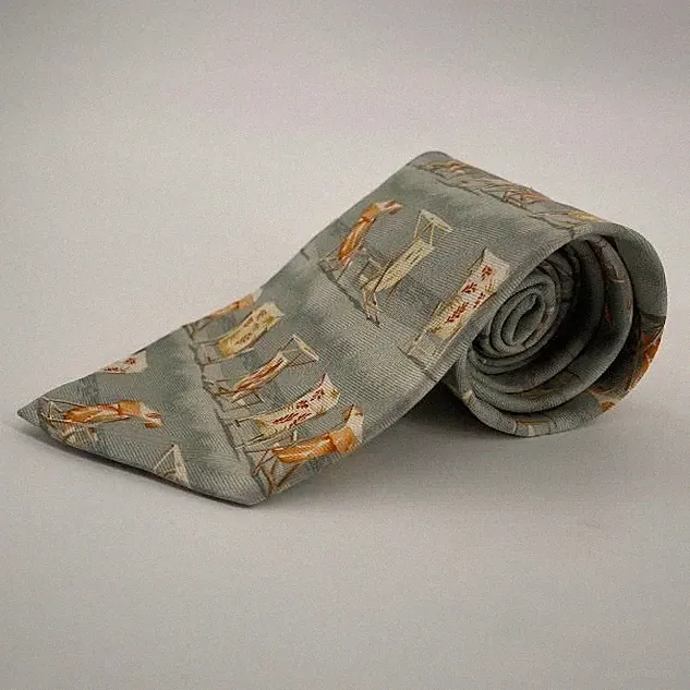 Tommy Bahama Beach Chair Silk Neck Tie Gray Orange Summer Vacation Theme Necktie