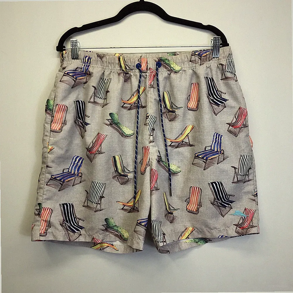 Tommy Bahama Relax Swim Trunks L All Over Beach Chair Lounge Chair Print