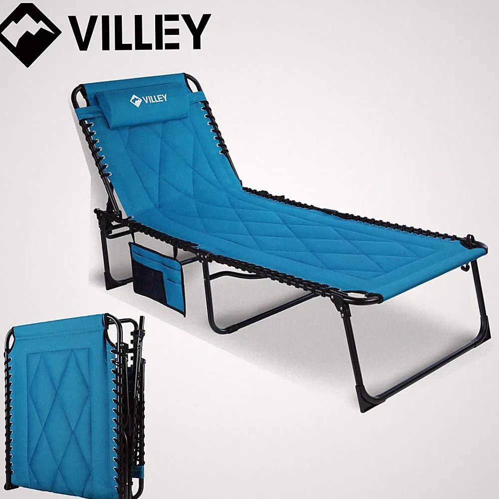 VILLEY Foldable Padded Chaise Lounge Oversized Camping Cot Patio Lounge Chair