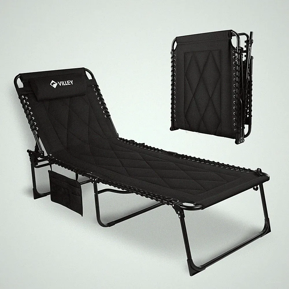 VILLEY Foldable Padded Chaise Lounge w/ Cushion Camping Cot Patio Lounge Chairs