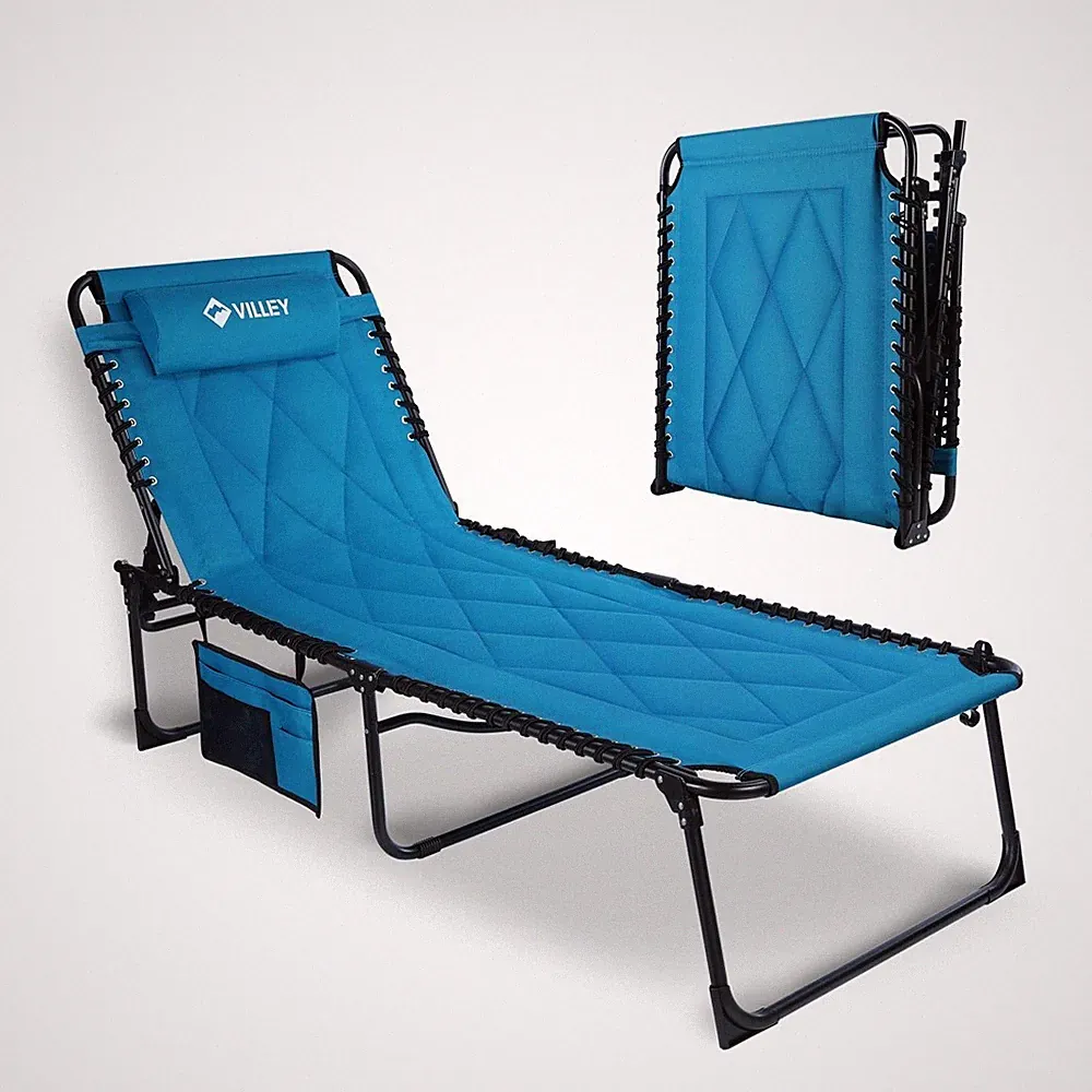 VILLEY Oversized Padded Chaise Lounge with Cushion Solid Back Foldable&Portable