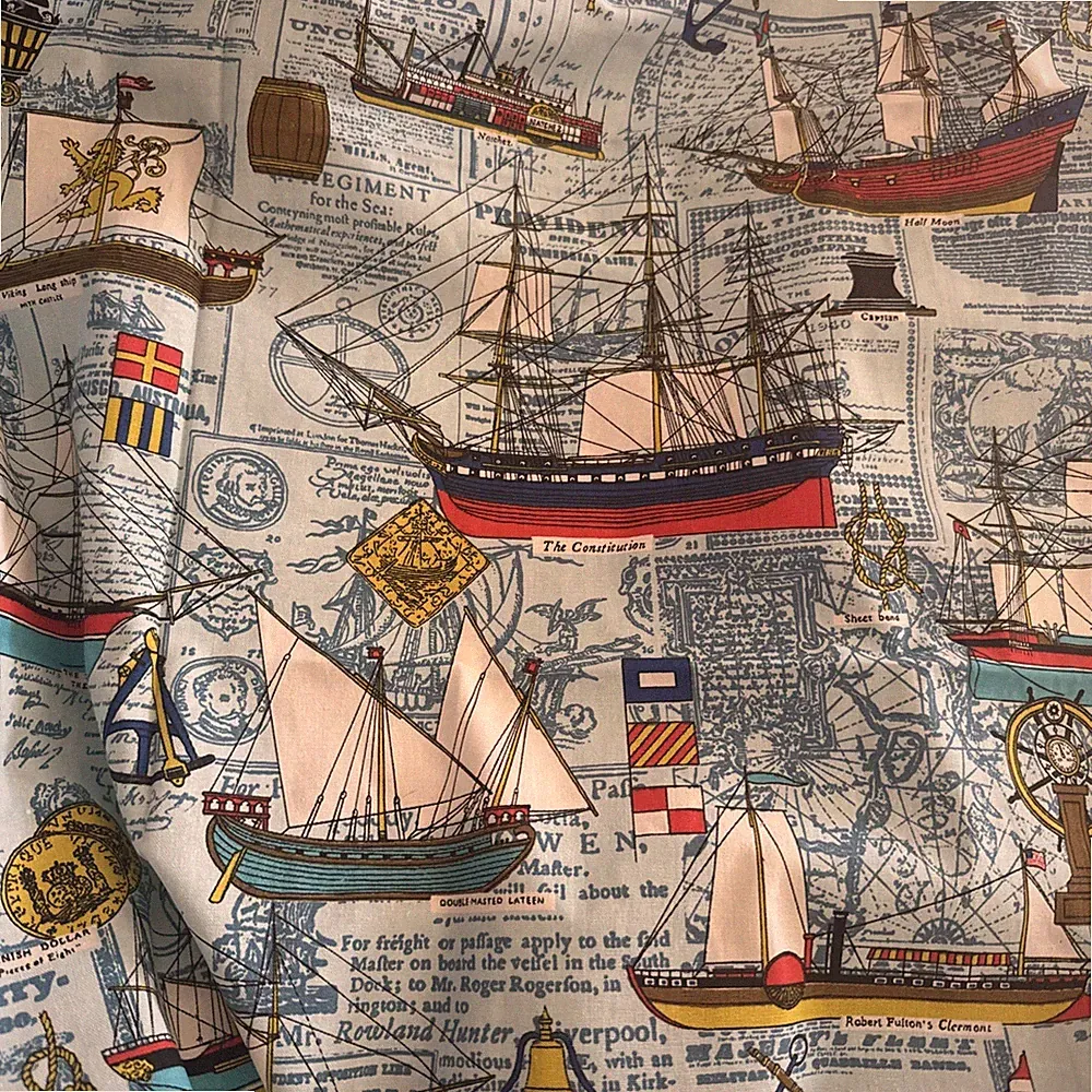 Vintage Nautical Ship Upholstery Fabric 5 Yards Heavy Coastal