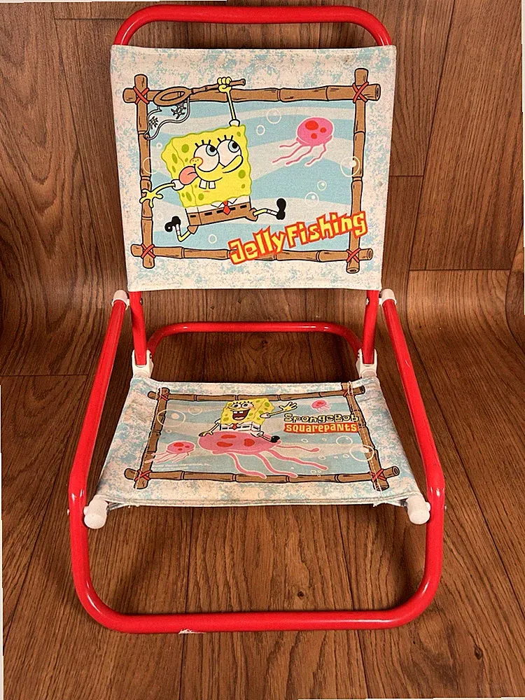 VTG SPONGEBOB Child’s Beach Chair Folding Red Aluminum Signed Stephen Hillenburg