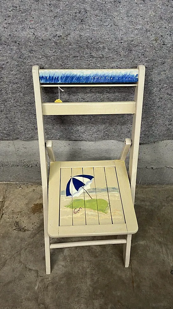 Wood Kids Folding Beach Chair Painted Ocean Scene Umbrella Sailboat
