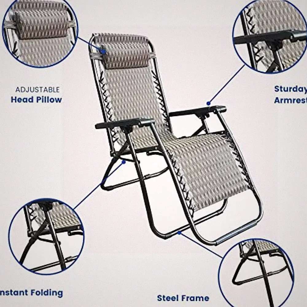 Zero Gravity Outdoor Recliner Lounge Padded Head Rest Steel Camping Chair 2 Pack